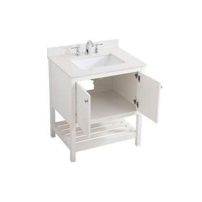 30 inch Single Bathroom Vanity in White with Backsplash