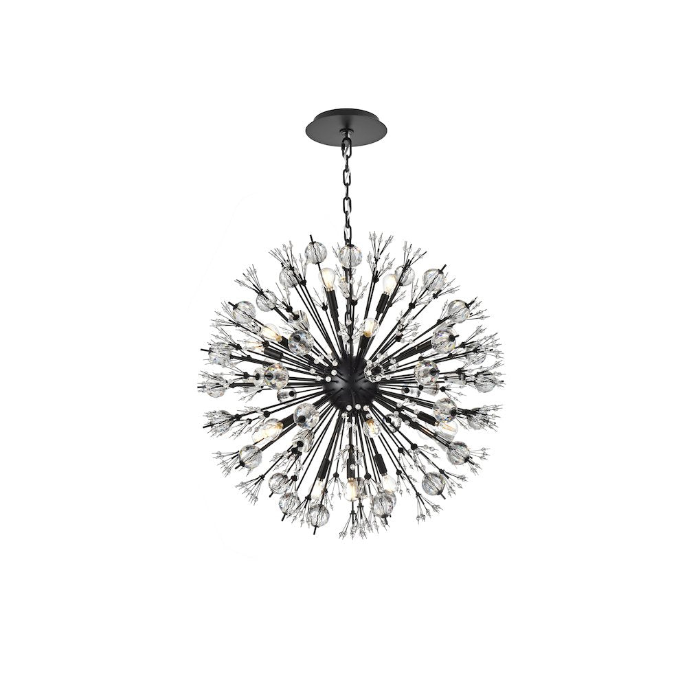 Vera 32 inch crystal starburst round pendant in black