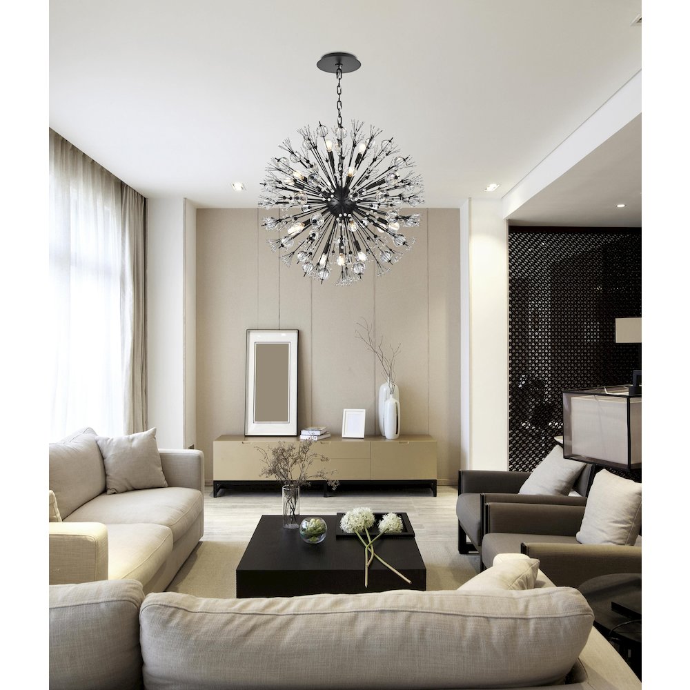 Vera 32 inch crystal starburst round pendant in black