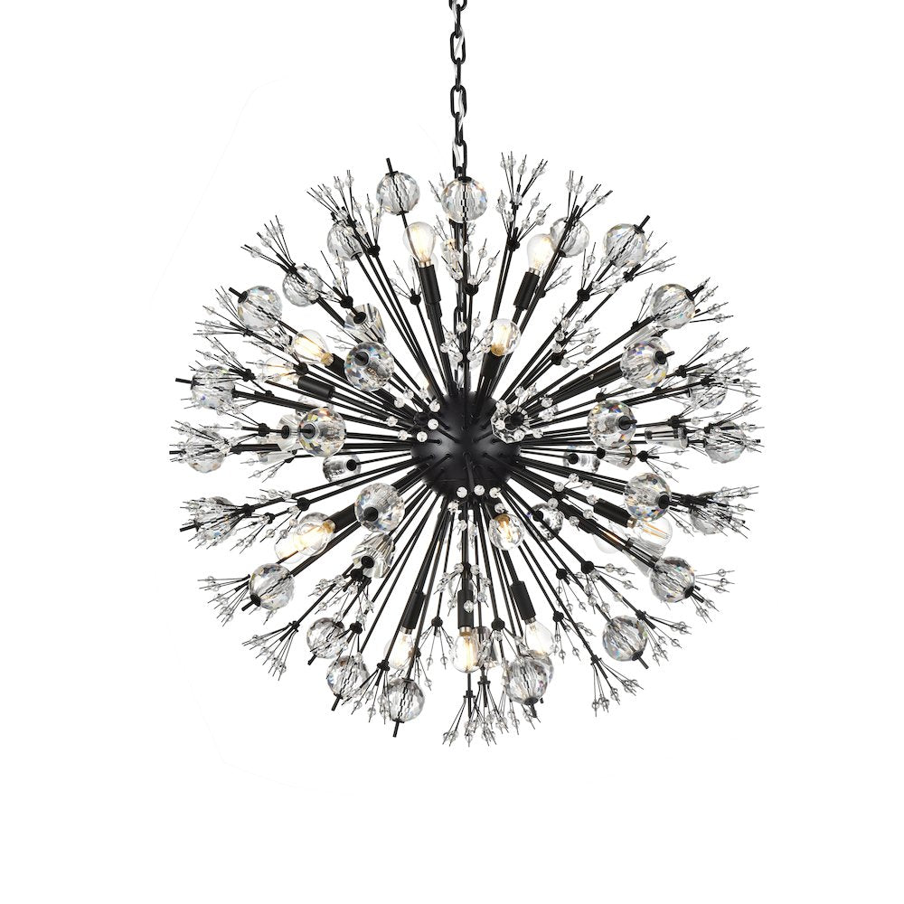 Vera 32 inch crystal starburst round pendant in black