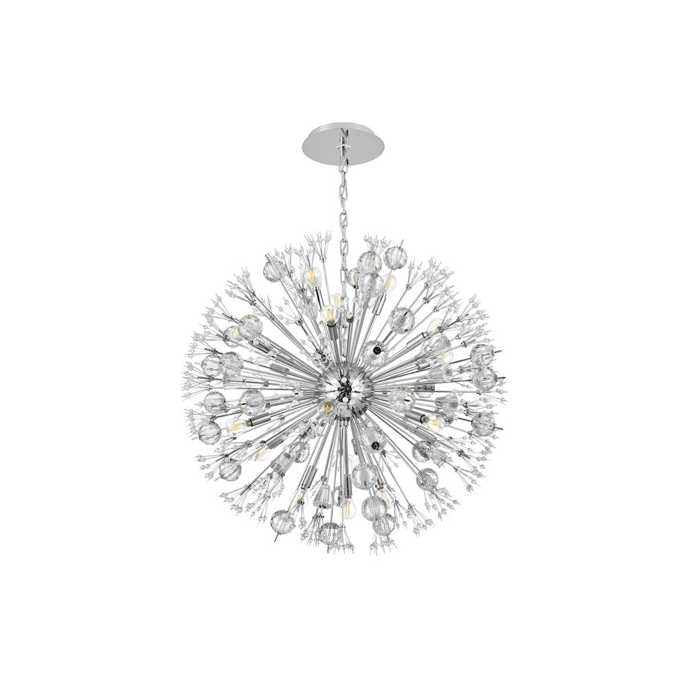Vera 32 inch crystal starburst round pendant in chrome