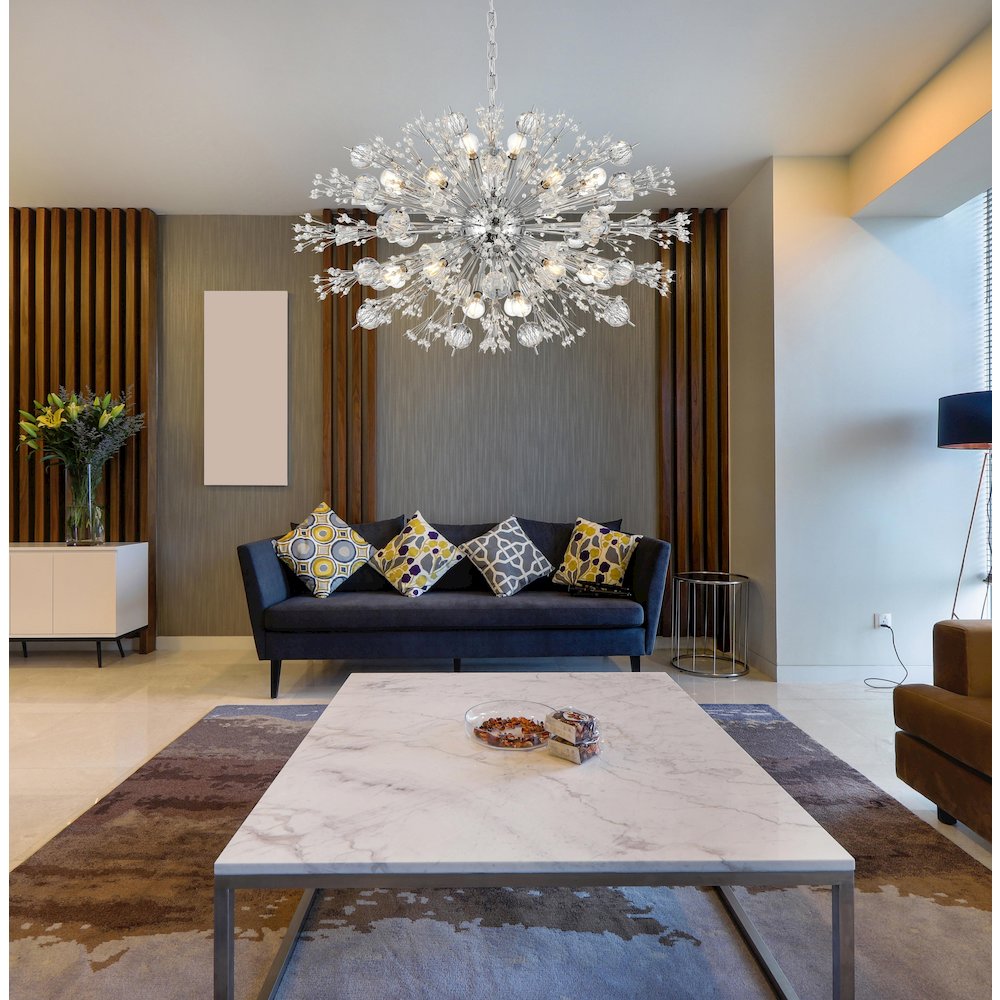 Vera 36 inch crystal starburst oval pendant in chrome