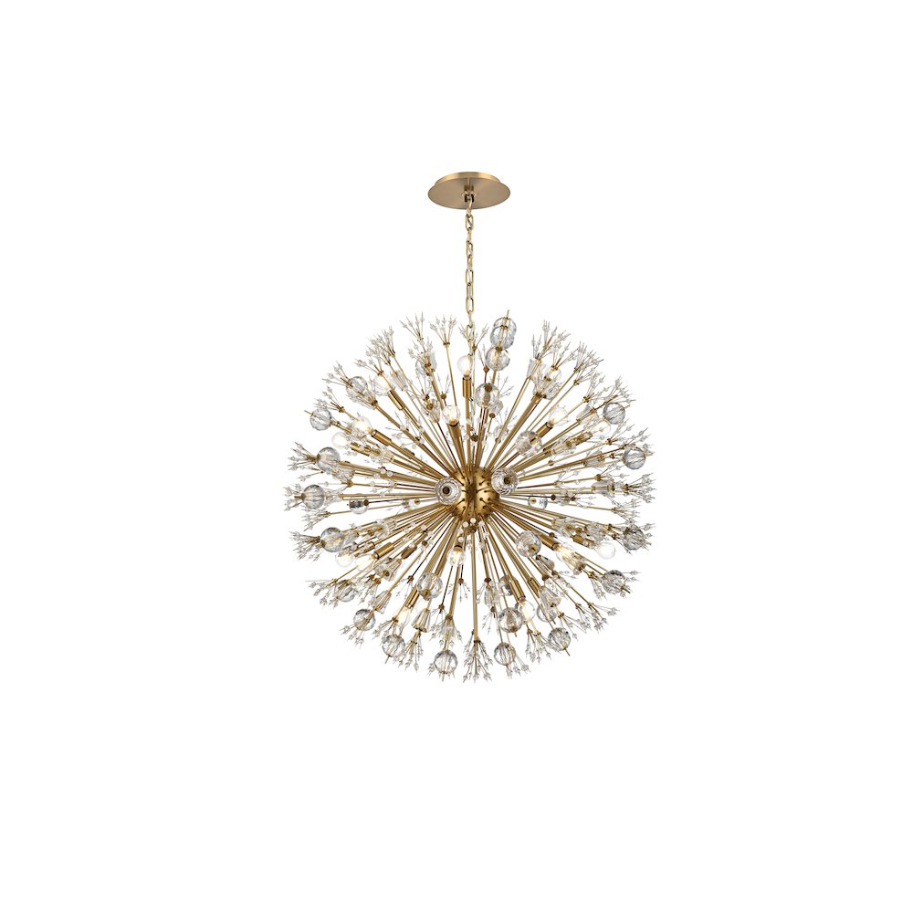 Vera 38 inch crystal starburst round pendant in gold
