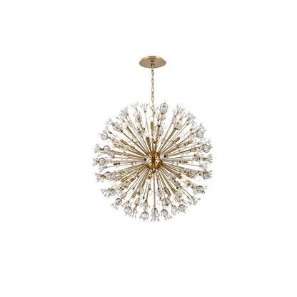 Vera 38 inch crystal starburst round pendant in gold