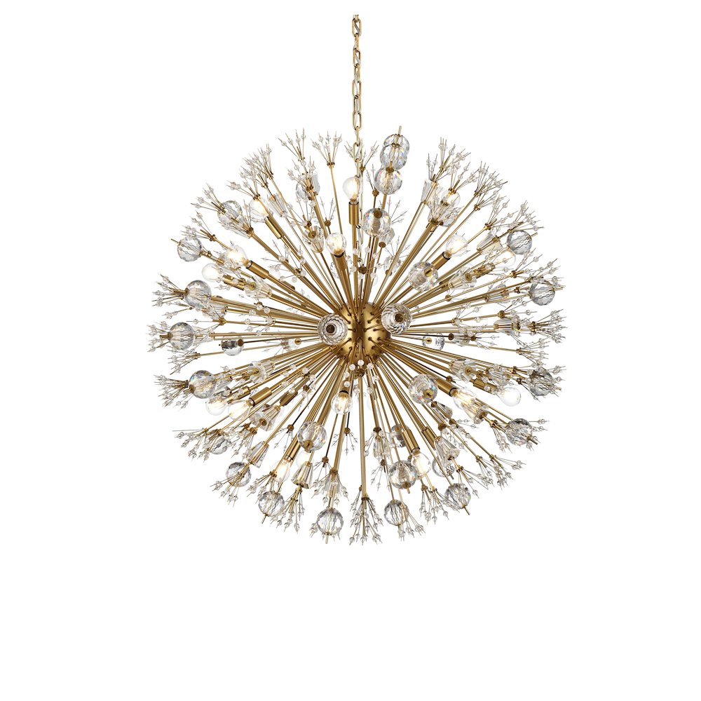 Vera 38 inch crystal starburst round pendant in gold