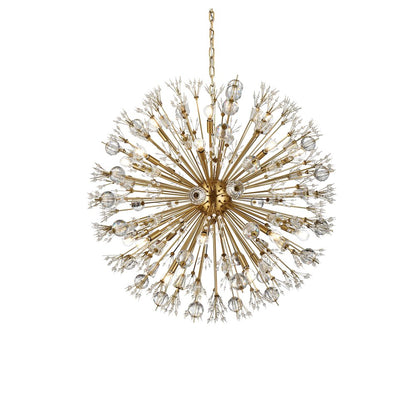 Vera 38 inch crystal starburst round pendant in gold