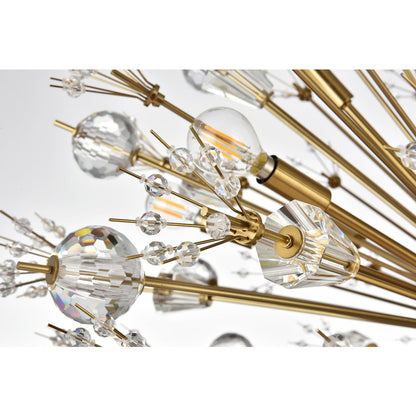 Vera 38 inch crystal starburst round pendant in gold