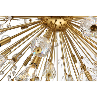 Vera 38 inch crystal starburst round pendant in gold