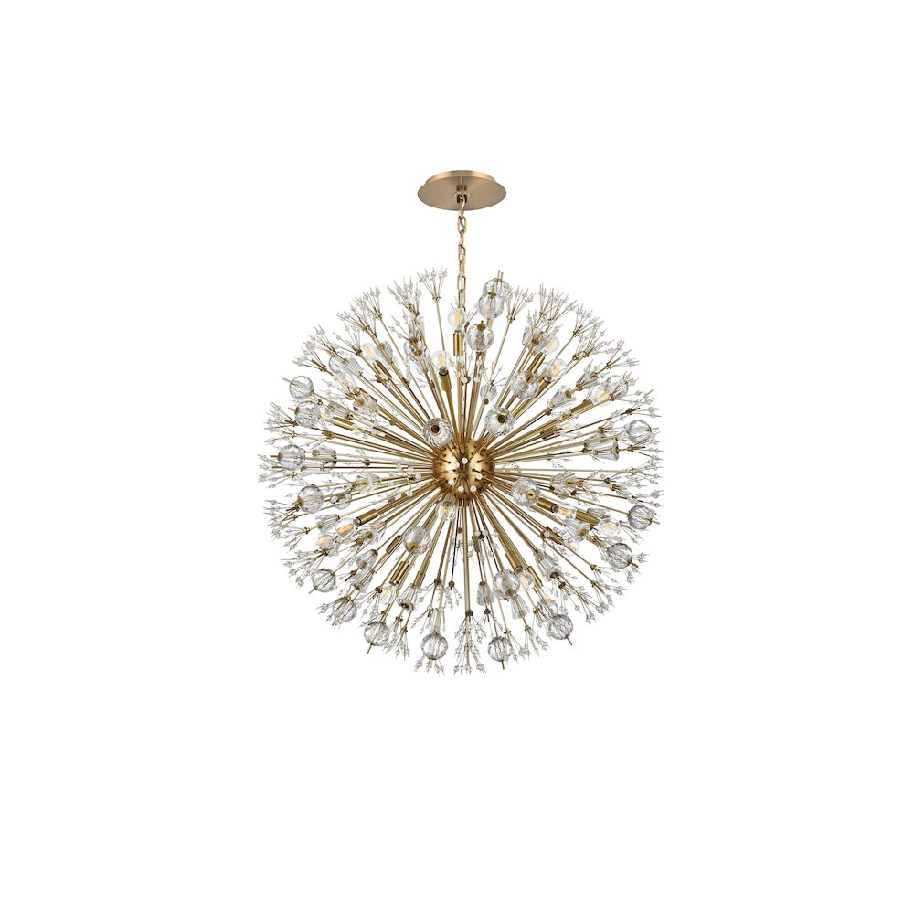 Vera 38 inch crystal starburst round pendant in gold