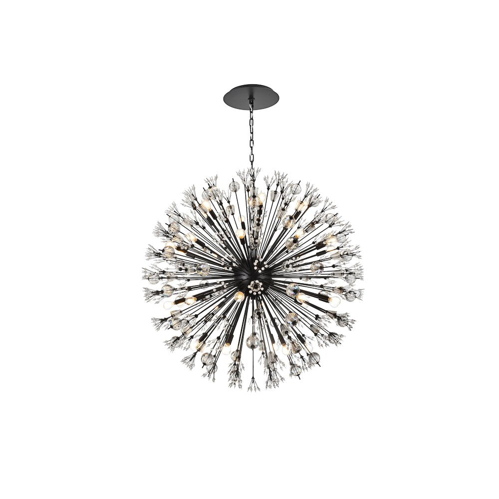 Vera 44 inch crystal starburst round pendant in black