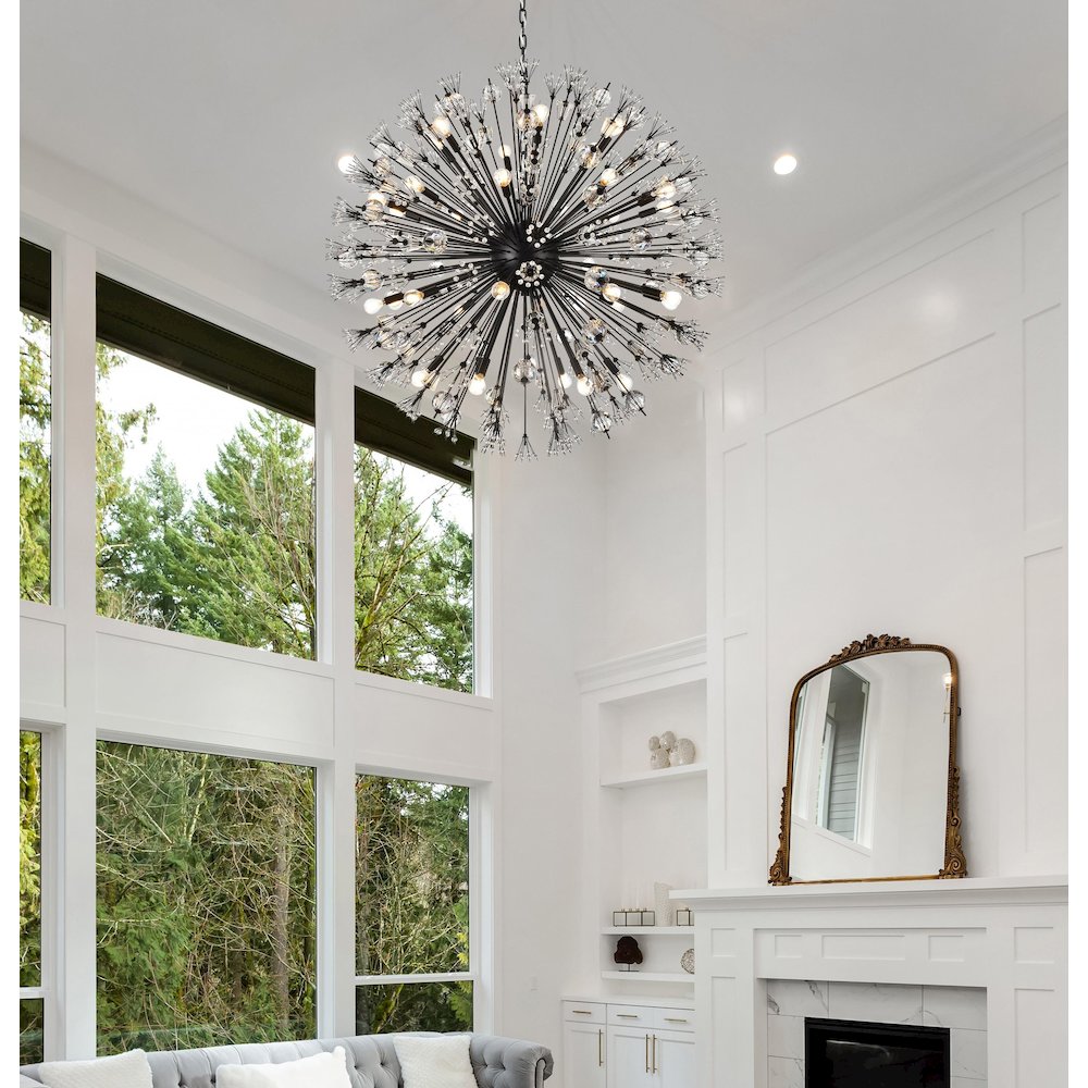 Vera 44 inch crystal starburst round pendant in black