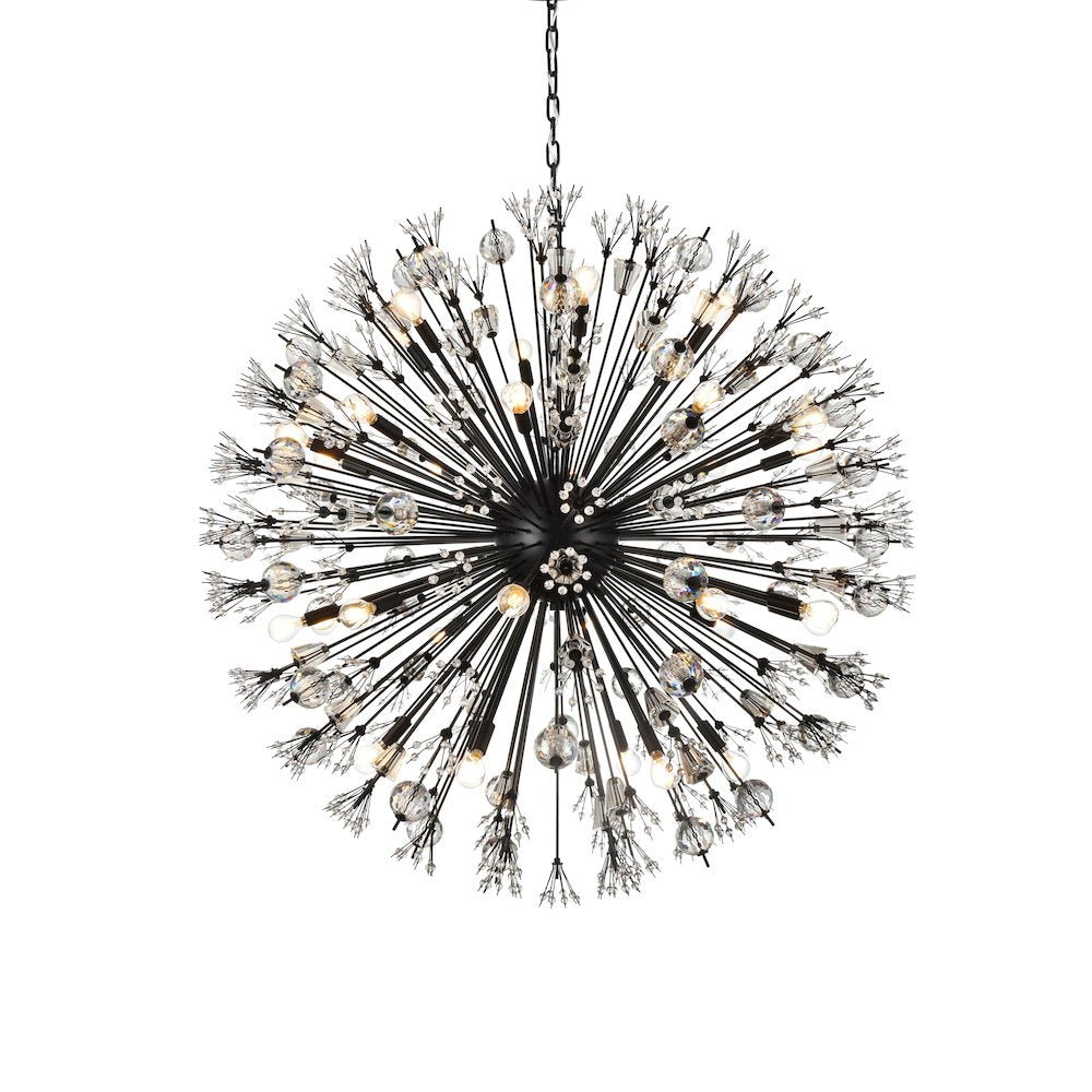 Vera 44 inch crystal starburst round pendant in black