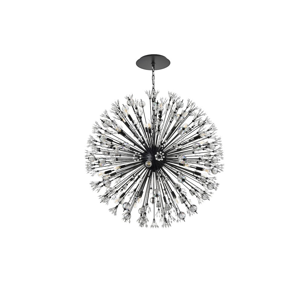 Vera 44 inch crystal starburst round pendant in black