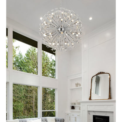 Vera 44 inch crystal starburst round pendant in chrome