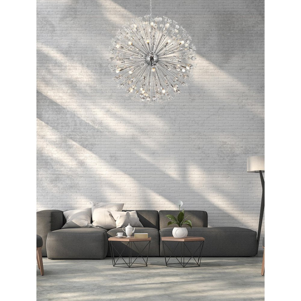 Vera 50 inch crystal starburst round pendant in chrome