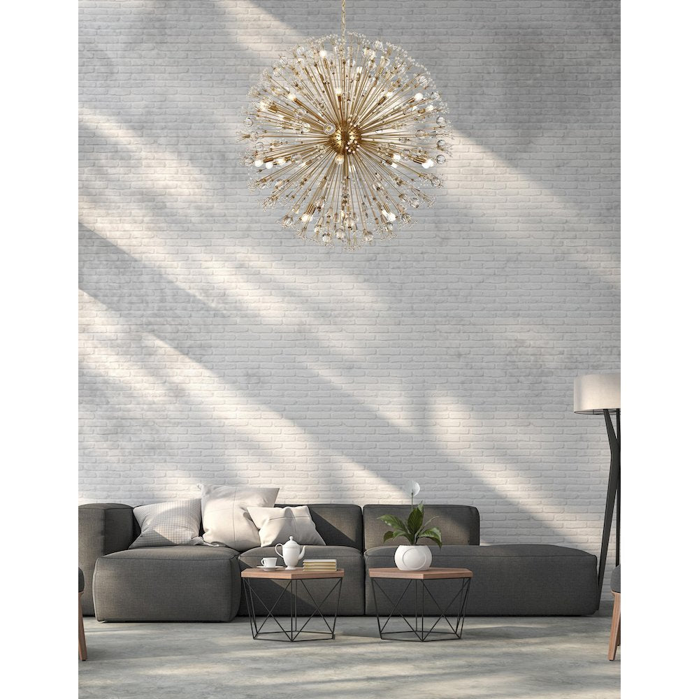 Vera 50 inch crystal starburst round pendant in gold