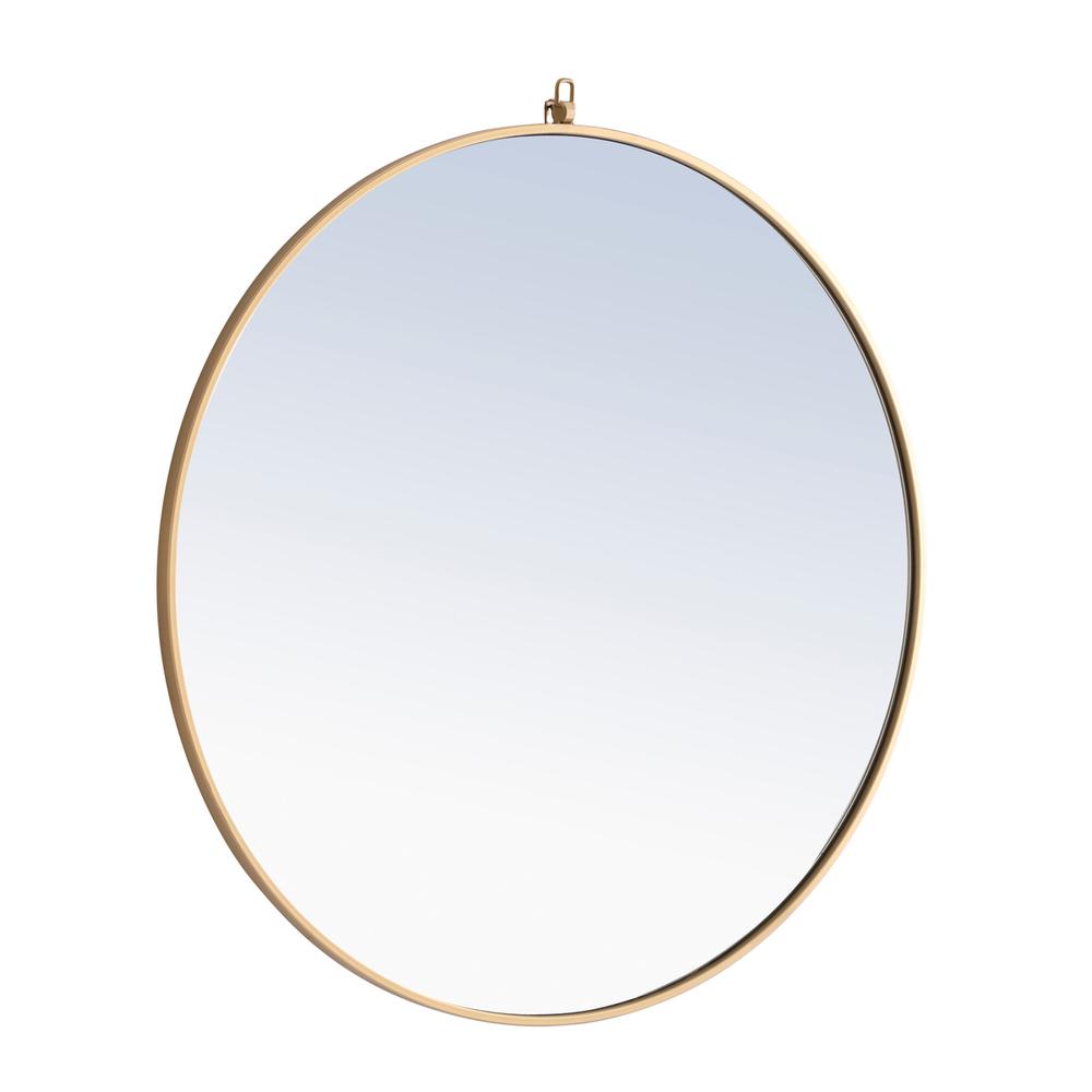 Metal frame Round Mirror with decorative hook 36 inch Brass finish