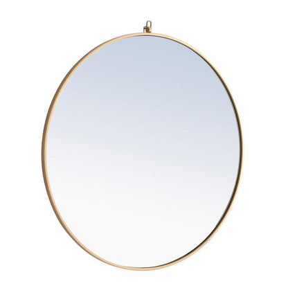 Metal frame Round Mirror with decorative hook 36 inch Brass finish