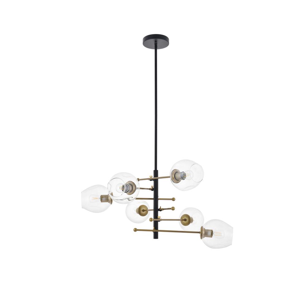 Paragon 6 light Matte Black and Brass Pendant