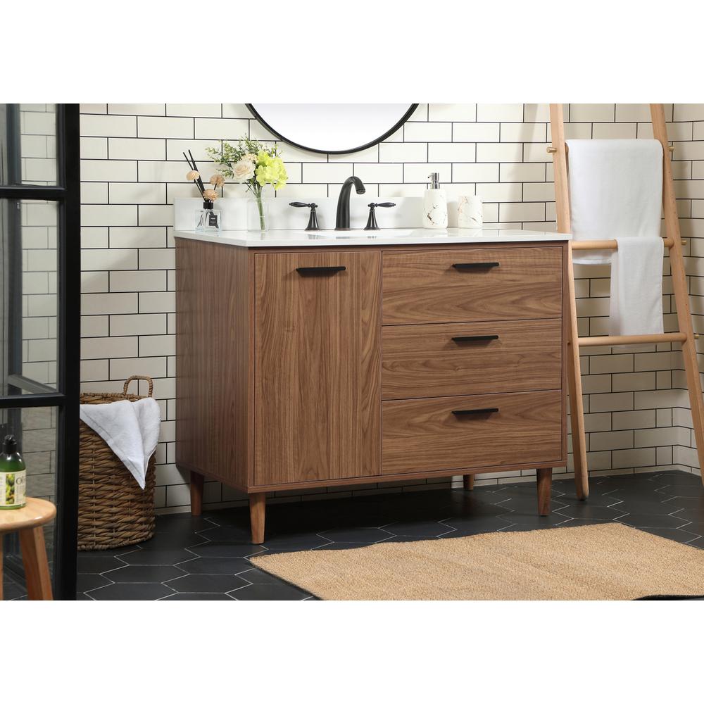 42 inch Single bathroom vanity in walnut brown with backsplash