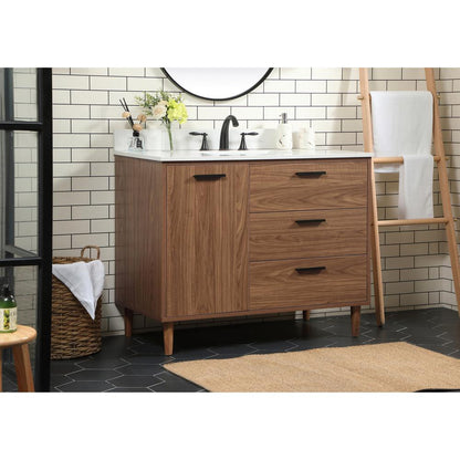 42 inch Single bathroom vanity in walnut brown with backsplash