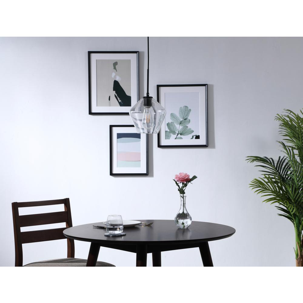 Gene 1 light Black and Clear glass pendant