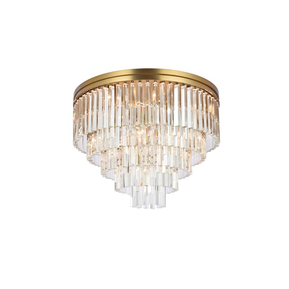 Sydney 32 inch round crystal flush mount in satin gold