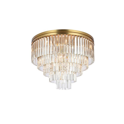 Sydney 32 inch round crystal flush mount in satin gold