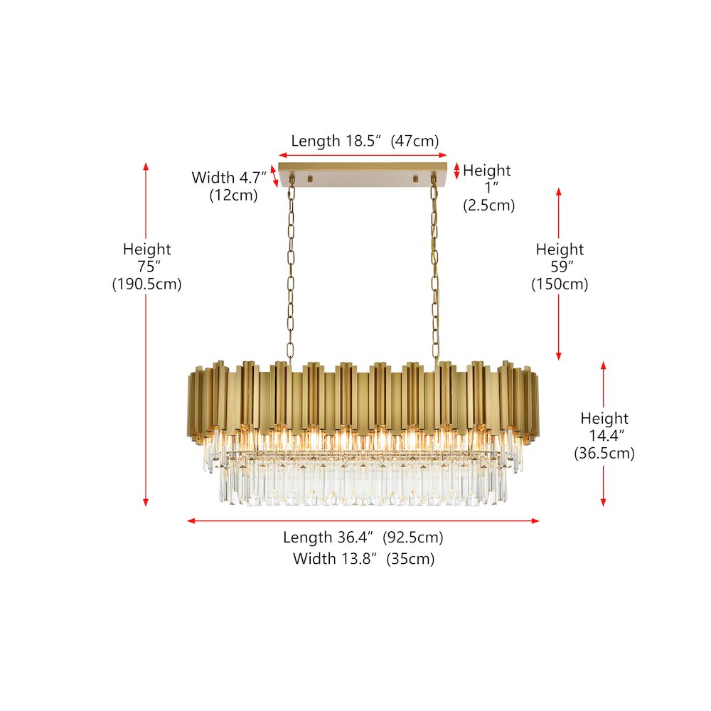 Willow 36 Inch Rectangular Chandelier In Satin Gold