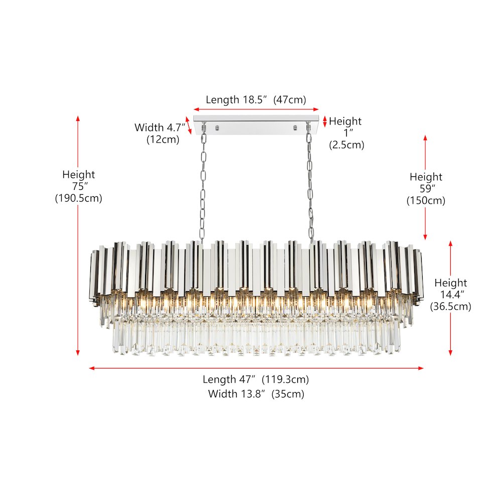 Willow 47 Inch Rectangular Chandelier In Chrome