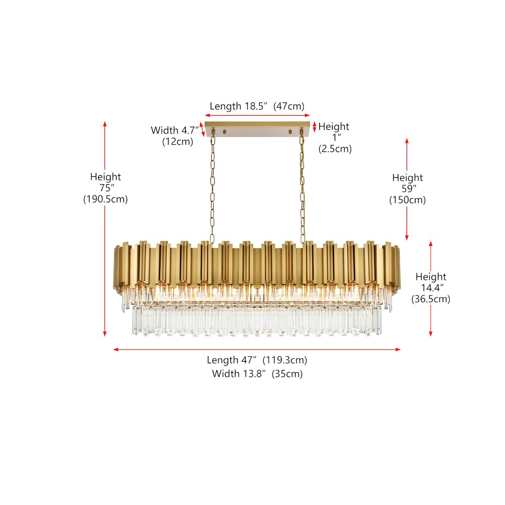 Willow 47 Inch Rectangular Chandelier In Satin Gold