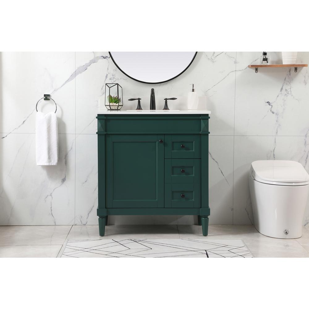 32 inch Single bathroom vanity in green with backsplash