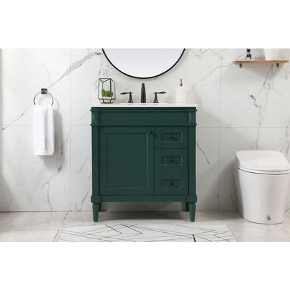 32 inch Single bathroom vanity in green with backsplash
