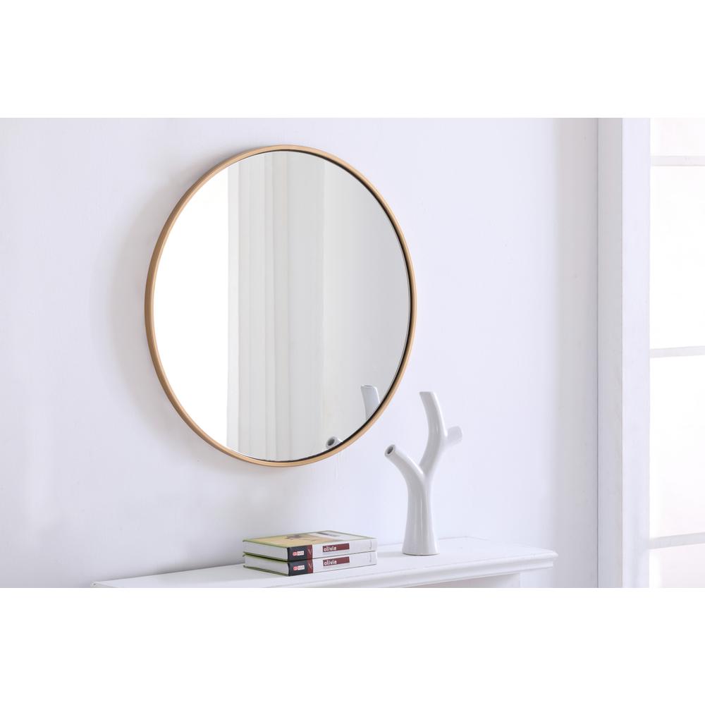 Metal frame Round Mirror 28 inch Brass finish