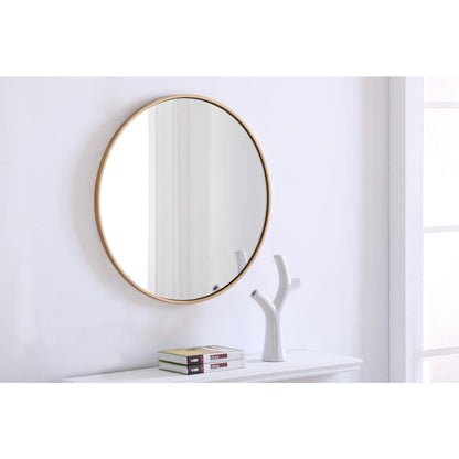Metal frame Round Mirror 28 inch Brass finish