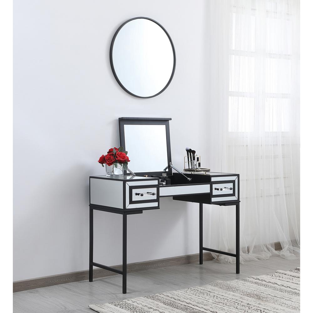 42 inch mirrored flip top vanity table in black