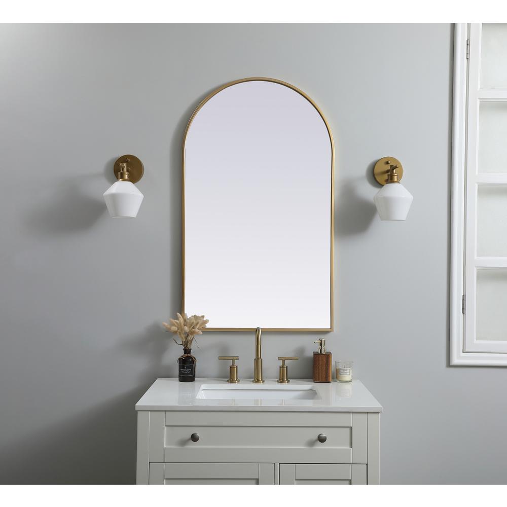 Metal Frame Arch Mirror 24x40 Inch in Brass