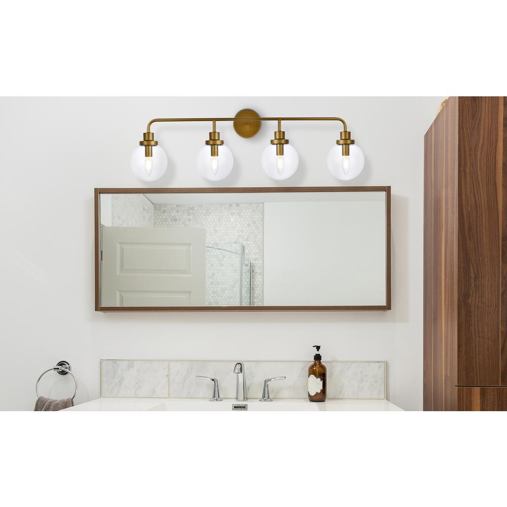 Hanson 4 lights bath sconce in brass with clear shade