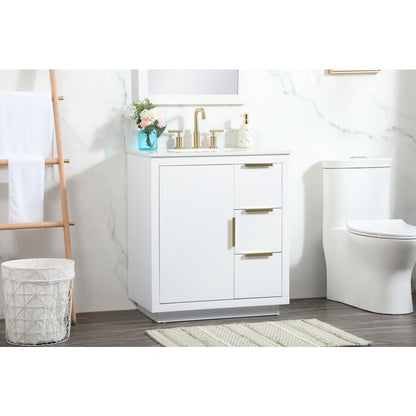 30 inch Single bathroom vanity in white with backsplash