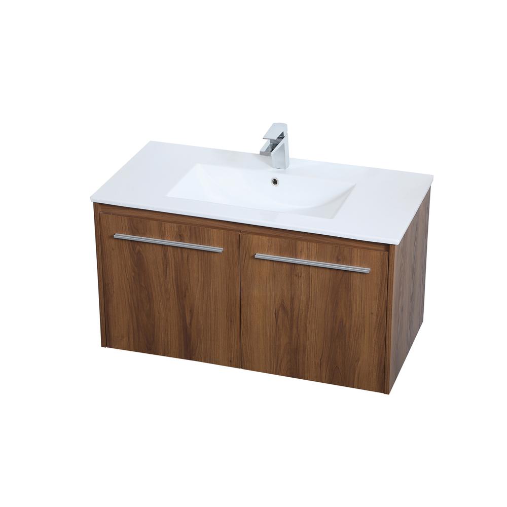 36 inch  Single Bathroom Floating Vanity in Walnut Brown