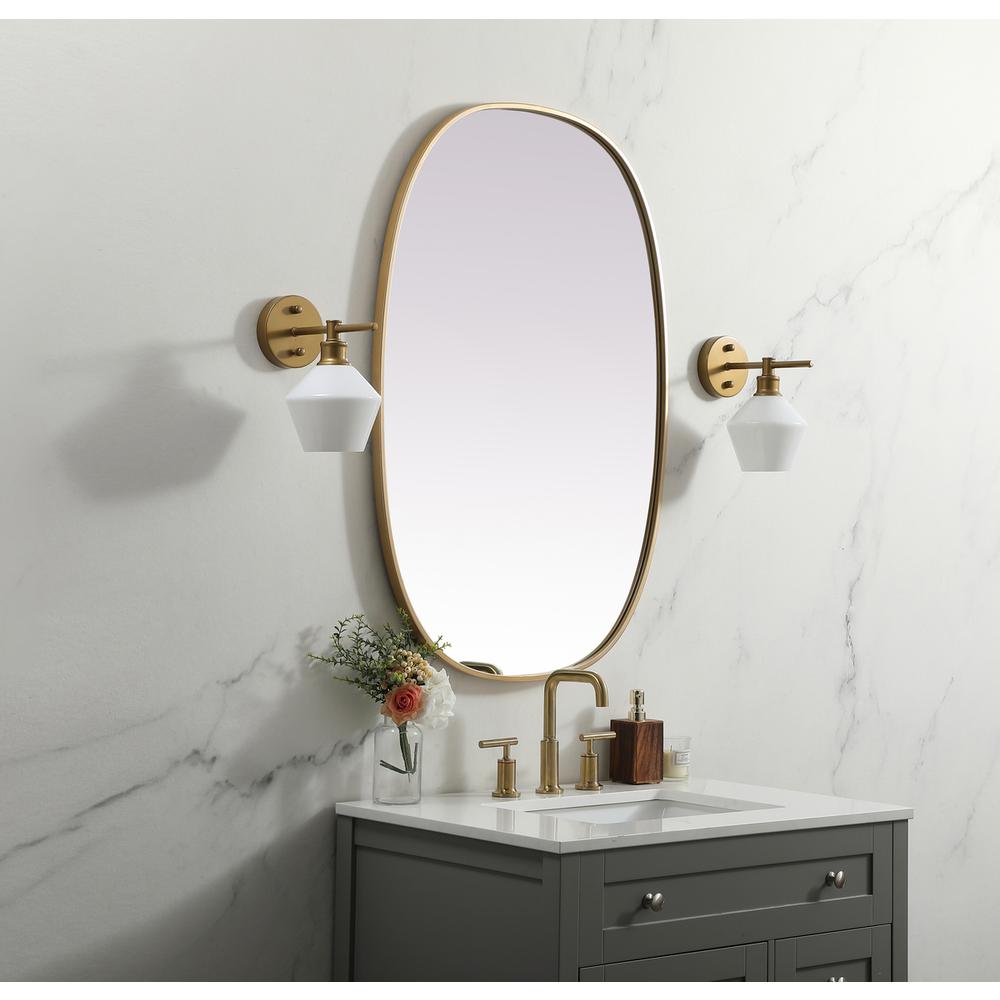 Metal Frame Oval Mirror 27x40 Inch in Brass