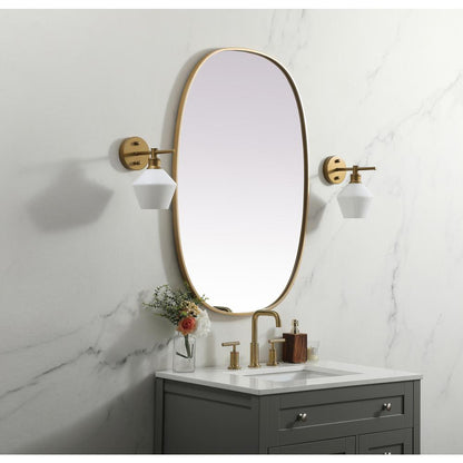 Metal Frame Oval Mirror 27x40 Inch in Brass
