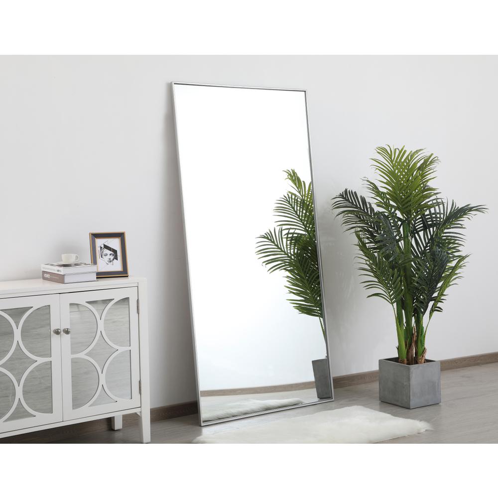 Metal frame rectangle mirror 36 inch in silver