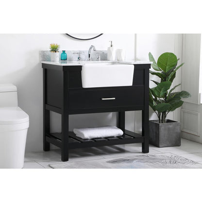 36 inch Single bathroom vanity in black with backsplash