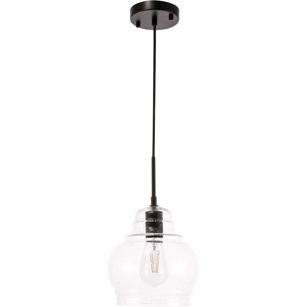 Pierce 1 light Black and Clear seeded glass pendant