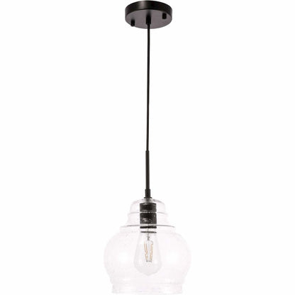 Pierce 1 light Black and Clear seeded glass pendant