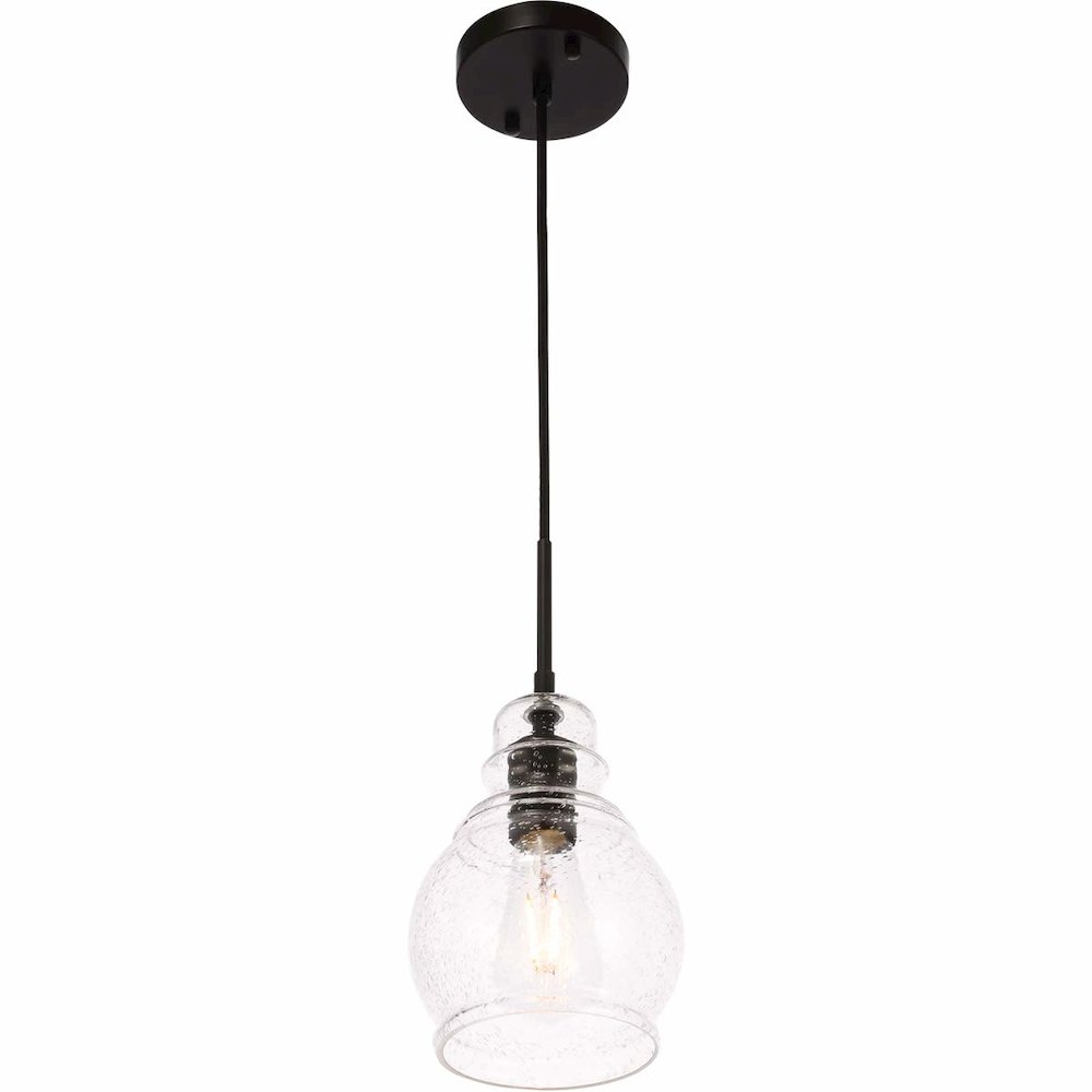 Pierce 1 light Black and Clear seeded glass pendant