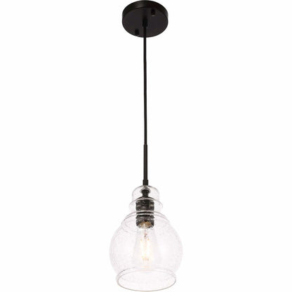 Pierce 1 light Black and Clear seeded glass pendant