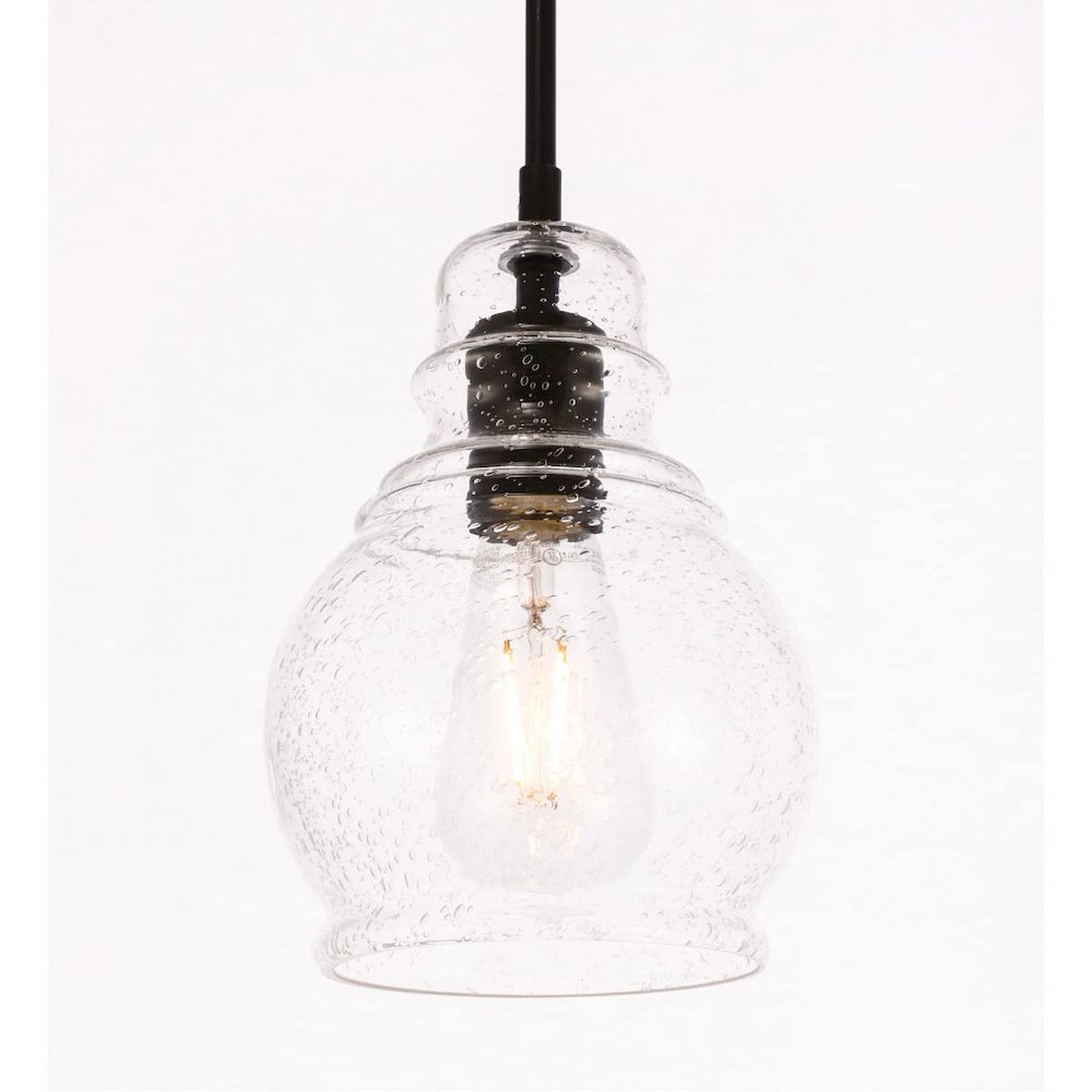 Pierce 1 light Black and Clear seeded glass pendant