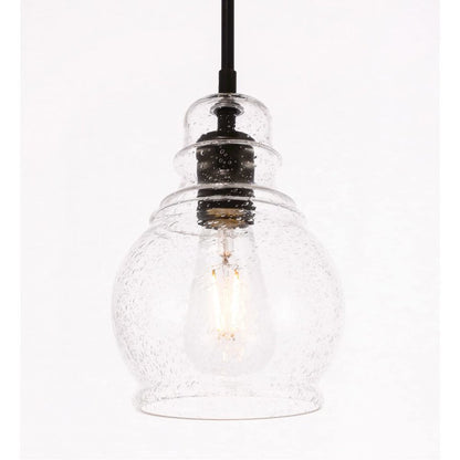 Pierce 1 light Black and Clear seeded glass pendant